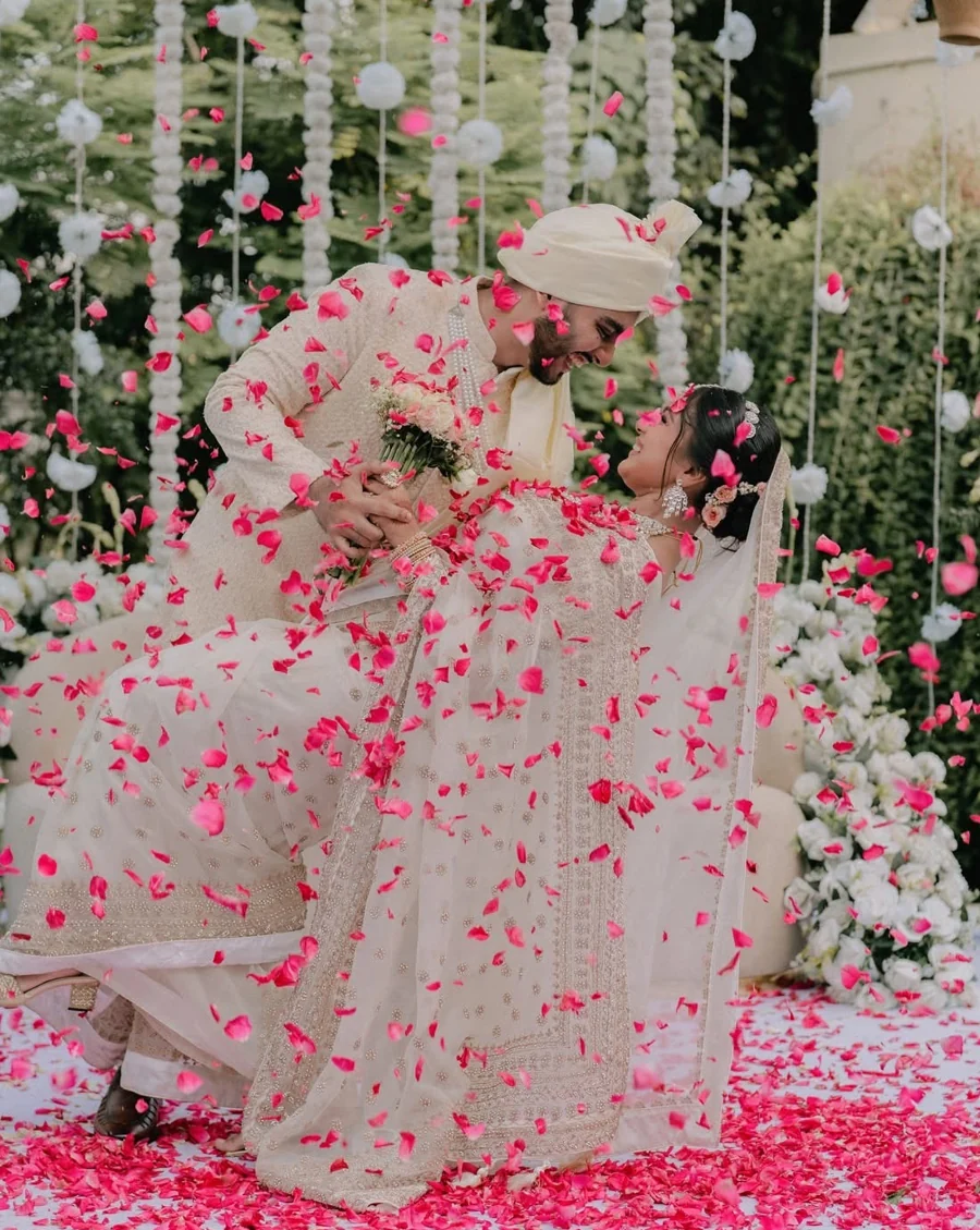 A happy couple on their wedding day